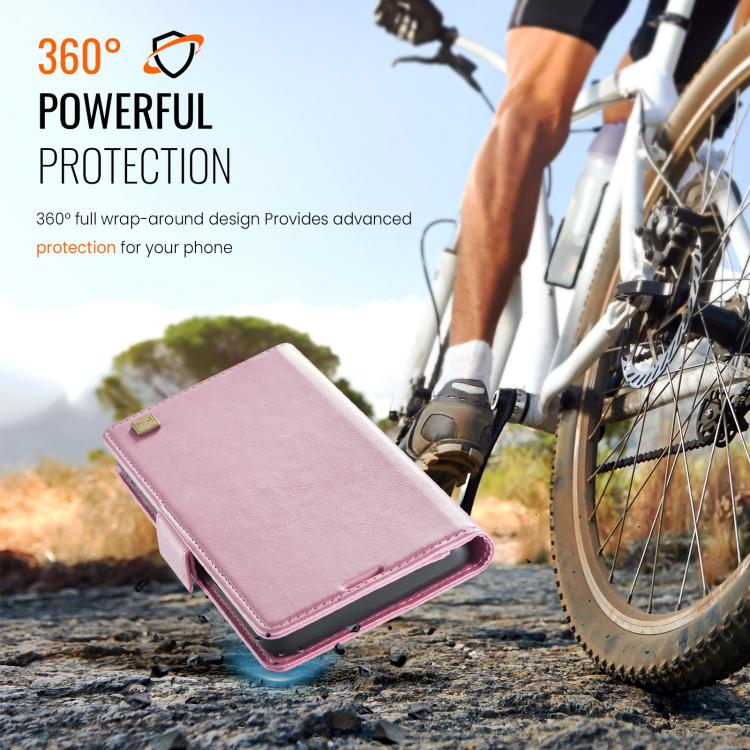 For iPhone 17e / 16e AutSpace A11 Side Buckle MagSafe Magnetic RFID Phone Leather Case(Rose Gold)