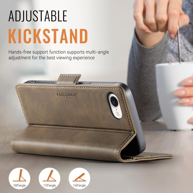 For iPhone 17e / 16e AutSpace A11 Side Buckle MagSafe Magnetic RFID Phone Leather Case(Coffee)
