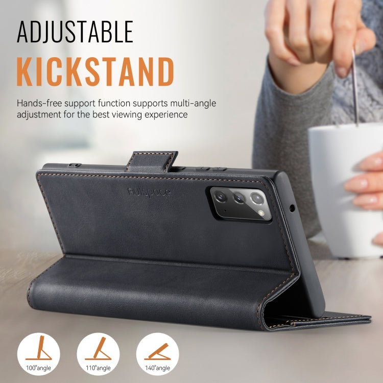 For Samsung Galaxy Note20 AutSpace A11 Side Buckle MagSafe Magnetic RFID Phone Leather Case(Black)