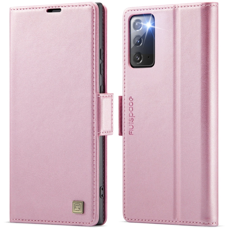 For Samsung Galaxy Note20 AutSpace A11 Side Buckle MagSafe Magnetic RFID Phone Leather Case(Rose Gold)