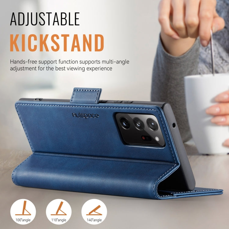 For Samsung Galaxy Note20 Ultra AutSpace A11 Side Buckle MagSafe Magnetic RFID Phone Leather Case(Blue)