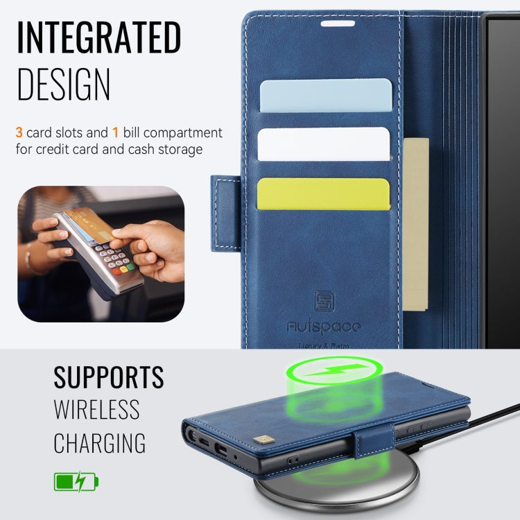 For Samsung Galaxy Note20 Ultra AutSpace A11 Side Buckle MagSafe Magnetic RFID Phone Leather Case(Blue)