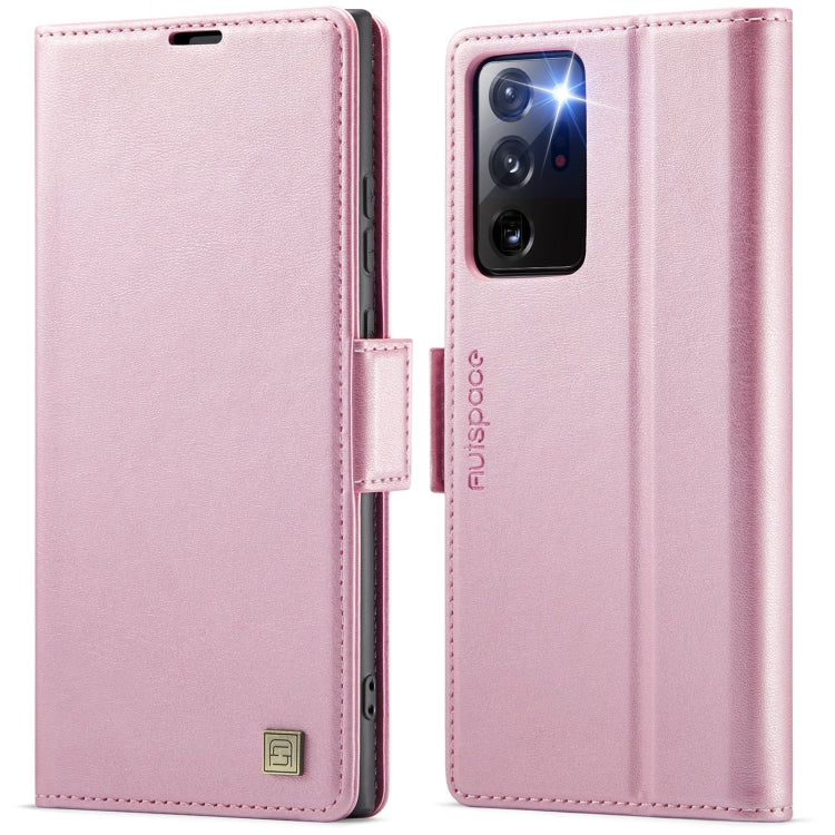 For Samsung Galaxy Note20 Ultra AutSpace A11 Side Buckle MagSafe Magnetic RFID Phone Leather Case(Rose Gold)