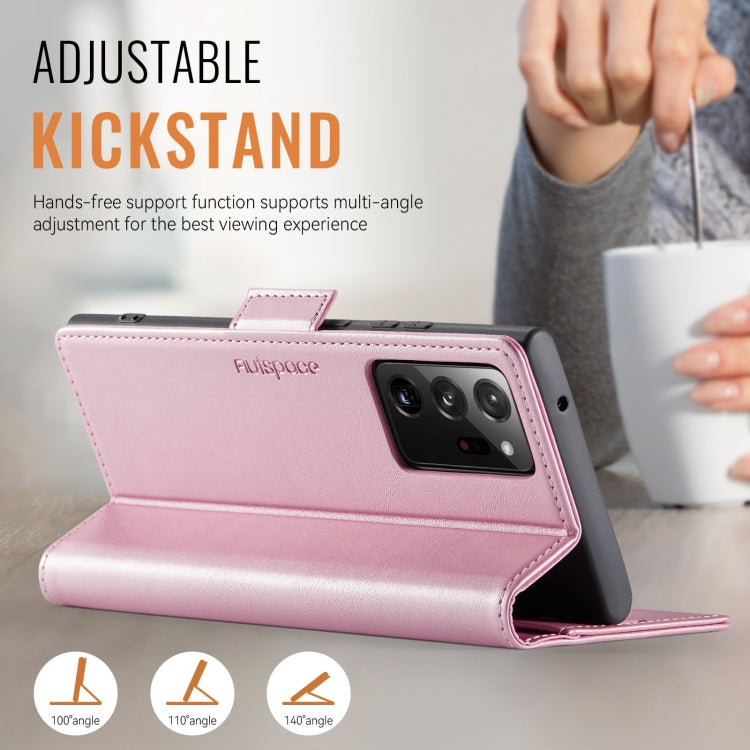 For Samsung Galaxy Note20 Ultra AutSpace A11 Side Buckle MagSafe Magnetic RFID Phone Leather Case(Rose Gold)