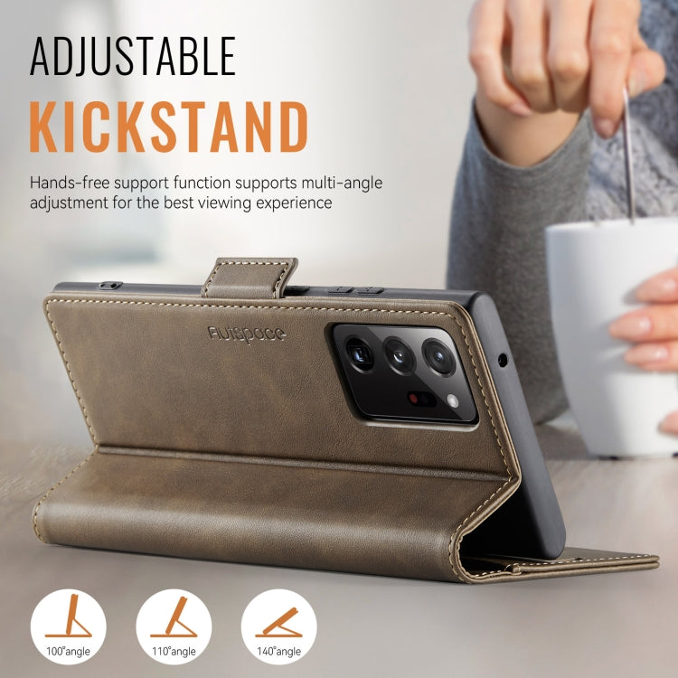 For Samsung Galaxy Note20 Ultra AutSpace A11 Side Buckle MagSafe Magnetic RFID Phone Leather Case(Coffee)