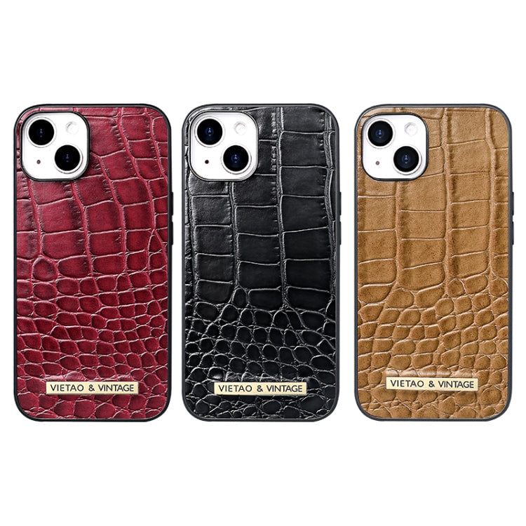 For iPhone 15 VIETAO Alligator Texture PU Phone Case(Brown)