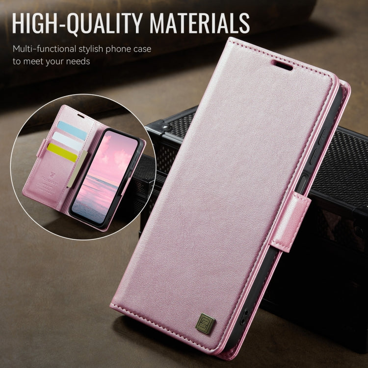 For Samsung Galaxy A14 4G / 5G AutSpace A11 Side Buckle MagSafe Magnetic RFID Phone Leather Case(Rose Gold)