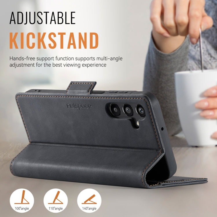 For Samsung Galaxy A15 4G / 5G AutSpace A11 Side Buckle MagSafe Magnetic RFID Phone Leather Case(Black)