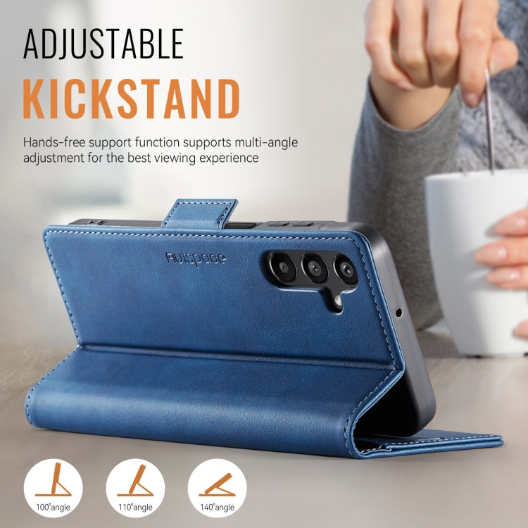 For Samsung Galaxy A15 4G / 5G AutSpace A11 Side Buckle MagSafe Magnetic RFID Phone Leather Case(Blue)