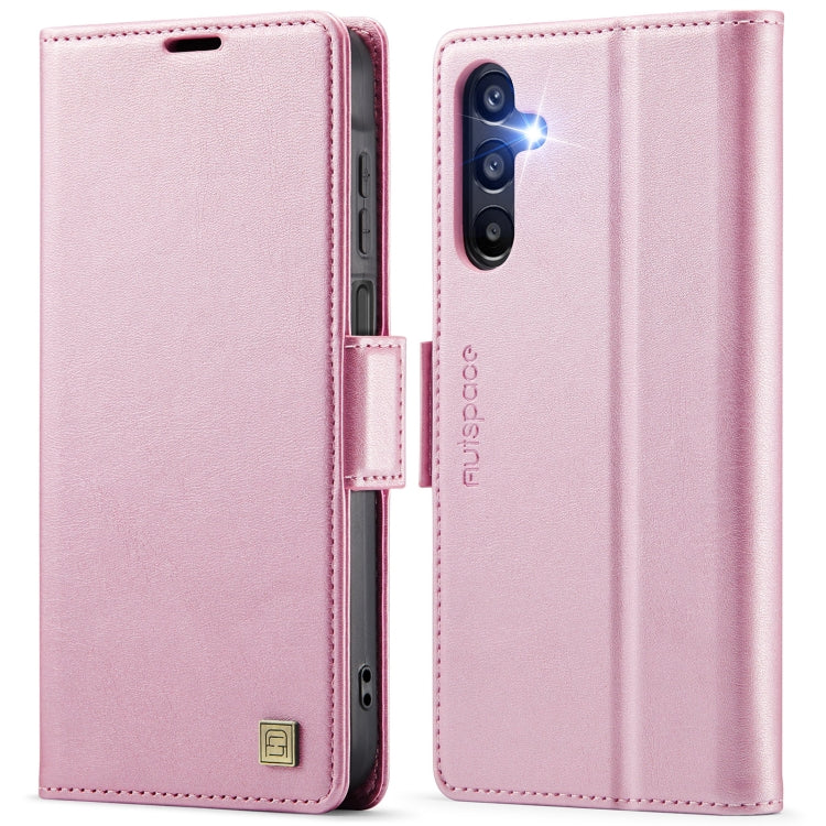 For Samsung Galaxy A15 4G / 5G AutSpace A11 Side Buckle MagSafe Magnetic RFID Phone Leather Case(Rose Gold)