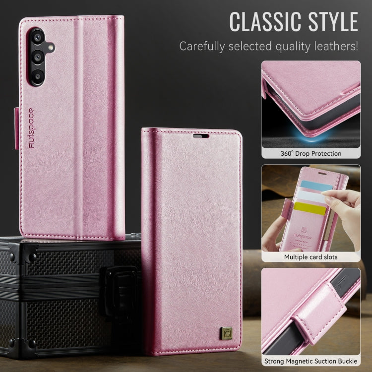 For Samsung Galaxy A15 4G / 5G AutSpace A11 Side Buckle MagSafe Magnetic RFID Phone Leather Case(Rose Gold)