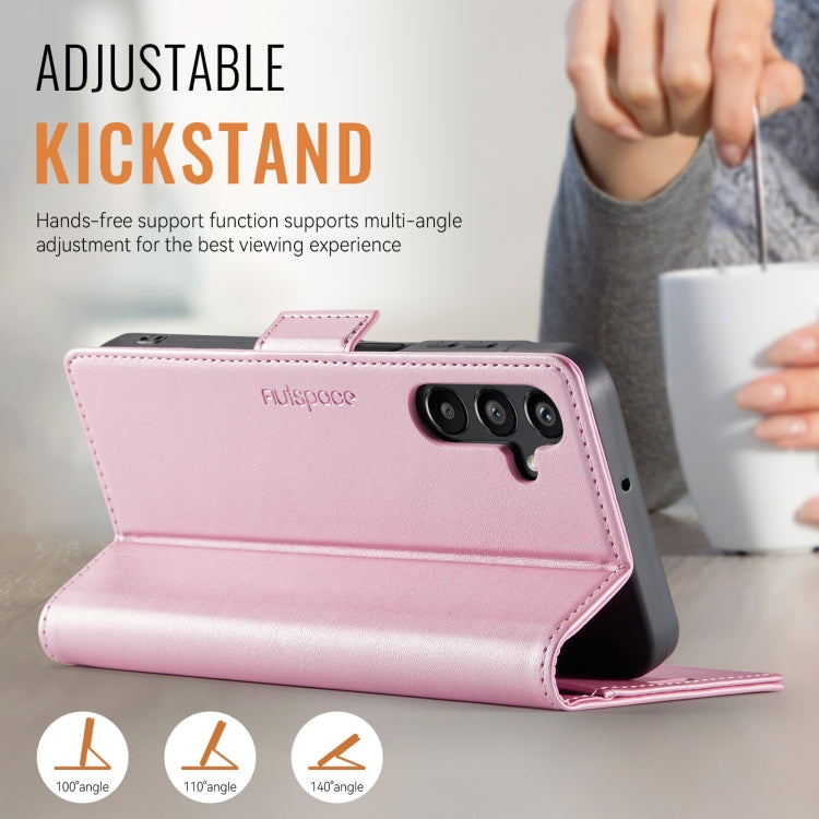 For Samsung Galaxy A16 5G AutSpace A11 Side Buckle MagSafe Magnetic RFID Phone Leather Case(Rose Gold)