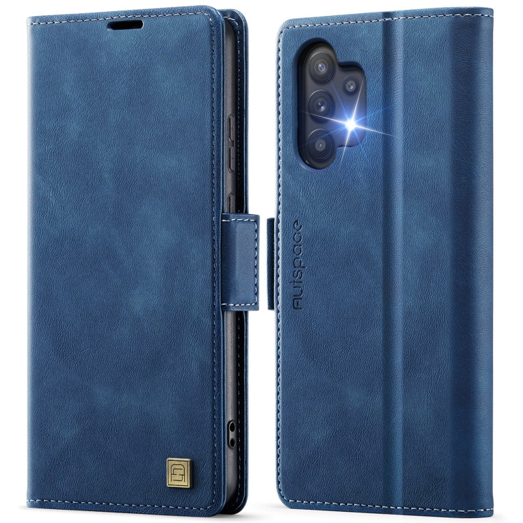For Samsung Galaxy A32 5G AutSpace A11 Side Buckle MagSafe Magnetic RFID Phone Leather Case(Blue)