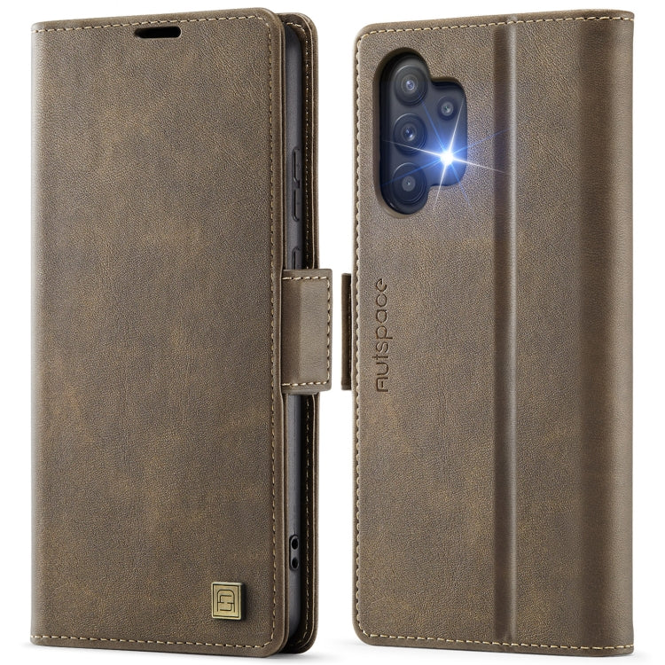 For Samsung Galaxy A32 5G AutSpace A11 Side Buckle MagSafe Magnetic RFID Phone Leather Case(Coffee)