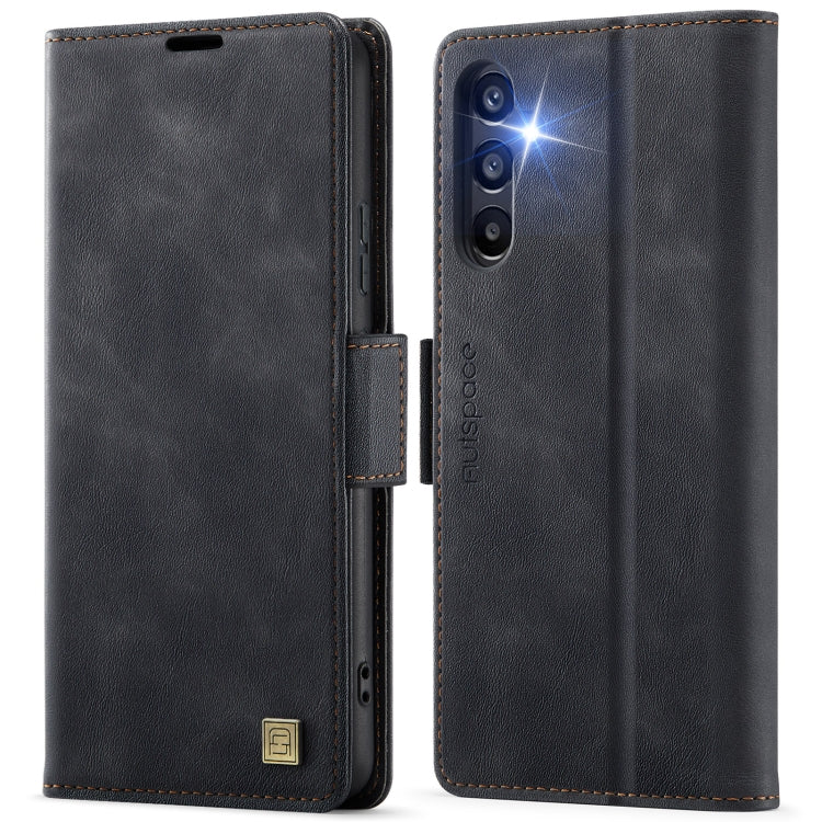 For Samsung Galaxy A35 5G AutSpace A11 Side Buckle MagSafe Magnetic RFID Phone Leather Case(Black)