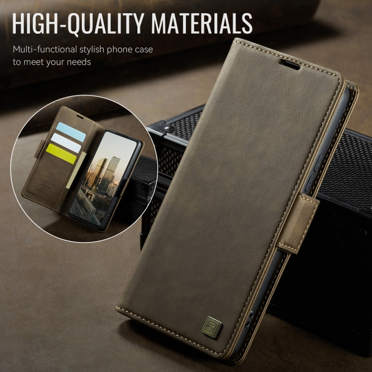For Samsung Galaxy A35 5G AutSpace A11 Side Buckle MagSafe Magnetic RFID Phone Leather Case(Coffee)