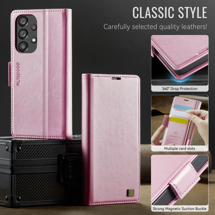 For Samsung Galaxy A52 5G AutSpace A11 Side Buckle MagSafe Magnetic RFID Phone Leather Case(Rose Gold)