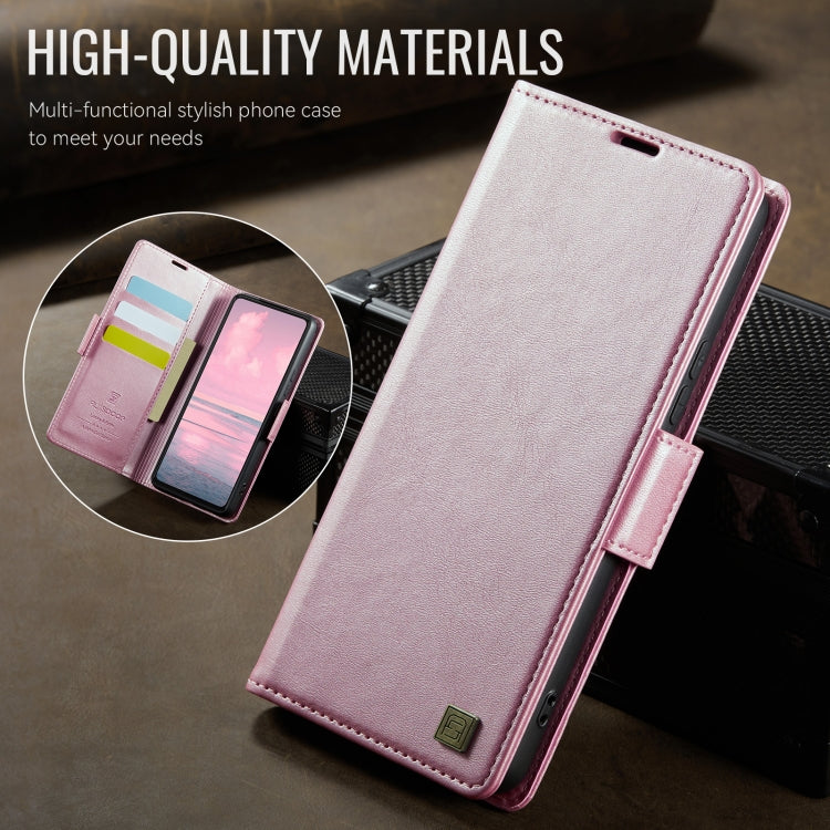 For Samsung Galaxy A53 5G AutSpace A11 Side Buckle MagSafe Magnetic RFID Phone Leather Case(Rose Gold)