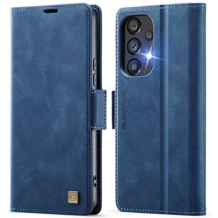 For Samsung Galaxy A33 5G AutSpace A11 Side Buckle MagSafe Magnetic RFID Phone Leather Case(Blue)