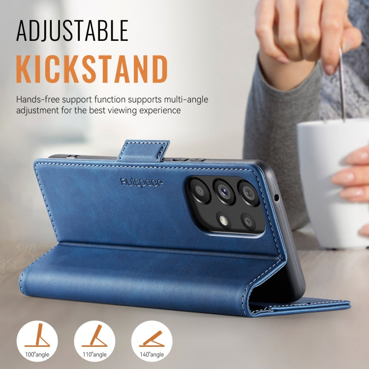 For Samsung Galaxy A33 5G AutSpace A11 Side Buckle MagSafe Magnetic RFID Phone Leather Case(Blue)