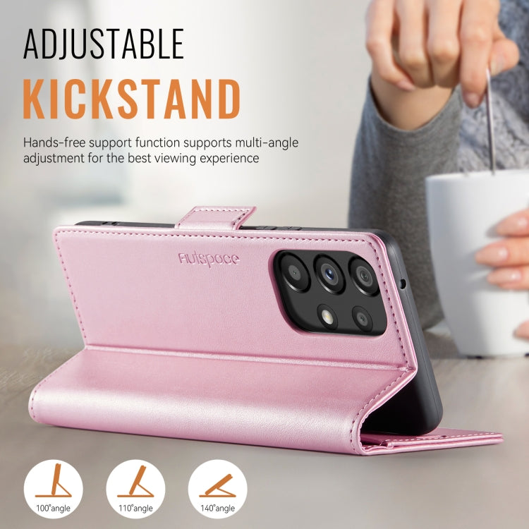 For Samsung Galaxy A33 5G AutSpace A11 Side Buckle MagSafe Magnetic RFID Phone Leather Case(Rose Gold)