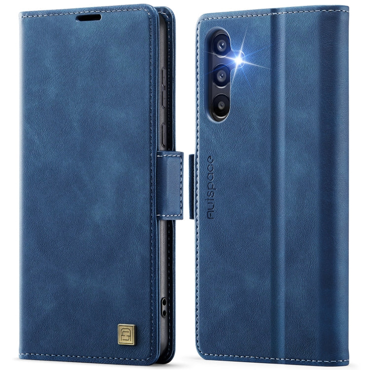 For Samsung Galaxy A55 5G AutSpace A11 Side Buckle MagSafe Magnetic RFID Phone Leather Case(Blue)