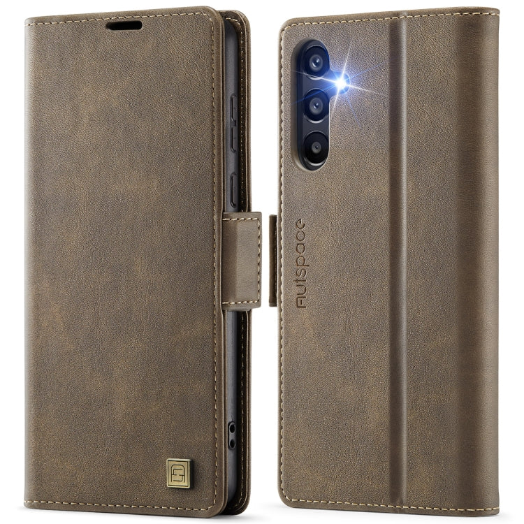 For Samsung Galaxy A55 5G AutSpace A11 Side Buckle MagSafe Magnetic RFID Phone Leather Case(Coffee)
