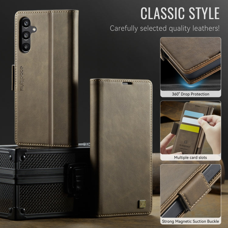 For Samsung Galaxy A55 5G AutSpace A11 Side Buckle MagSafe Magnetic RFID Phone Leather Case(Coffee)