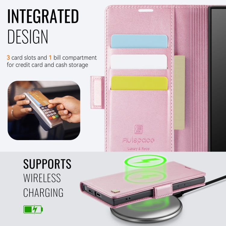 For Samsung Galaxy S21 Ultra 5G AutSpace A11 Side Buckle MagSafe Magnetic RFID Phone Leather Case(Rose Gold)