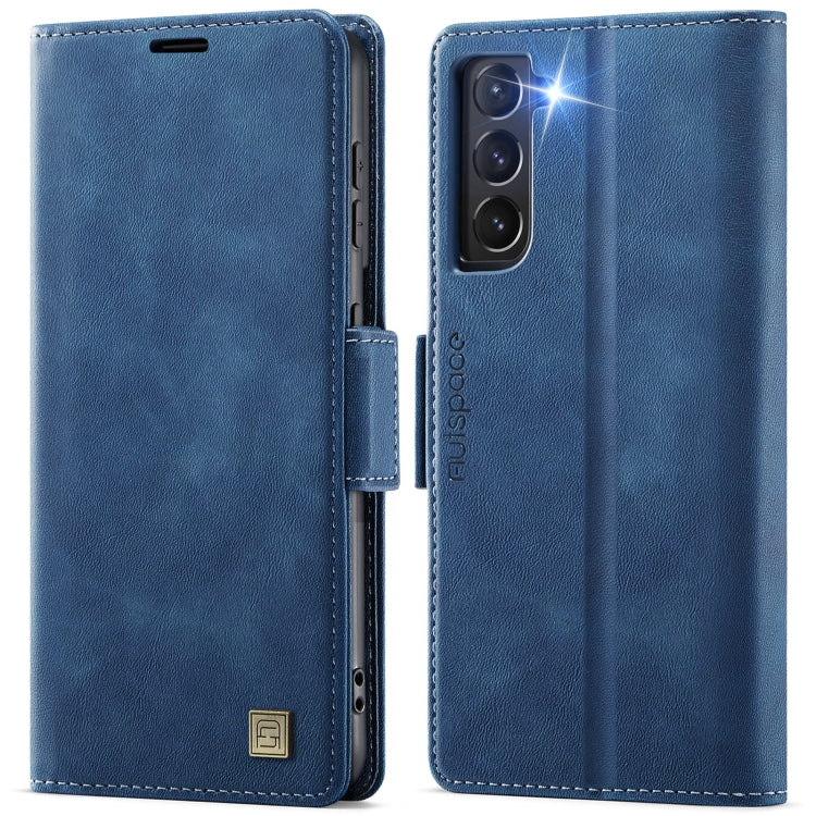 For Samsung Galaxy S21 5G AutSpace A11 Side Buckle MagSafe Magnetic RFID Phone Leather Case(Blue)