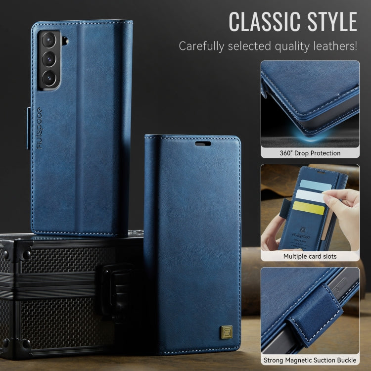 For Samsung Galaxy S21 5G AutSpace A11 Side Buckle MagSafe Magnetic RFID Phone Leather Case(Blue)