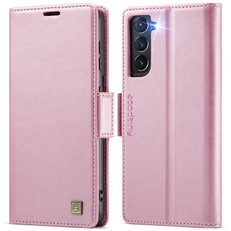 For Samsung Galaxy S21 5G AutSpace A11 Side Buckle MagSafe Magnetic RFID Phone Leather Case(Rose Gold)