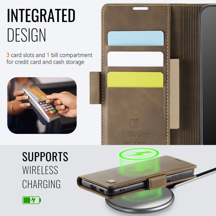 For Samsung Galaxy S21 5G AutSpace A11 Side Buckle MagSafe Magnetic RFID Phone Leather Case(Coffee)