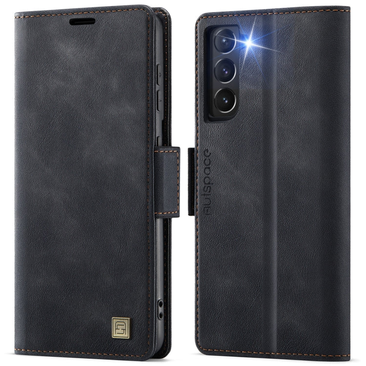 For Samsung Galaxy S21 FE 5G AutSpace A11 Side Buckle MagSafe Magnetic RFID Phone Leather Case(Black)