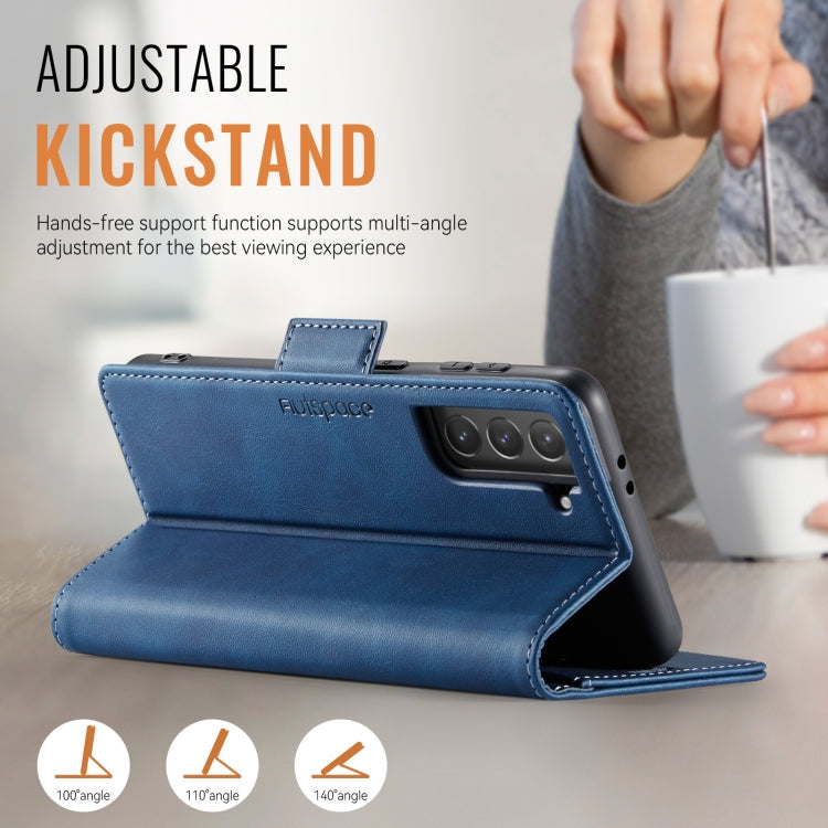 For Samsung Galaxy S22 5G AutSpace A11 Side Buckle MagSafe Magnetic RFID Phone Leather Case(Blue)