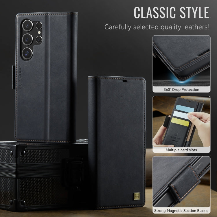 For Samsung Galaxy S22 Ultra 5G AutSpace A11 Side Buckle MagSafe Magnetic RFID Phone Leather Case(Black)