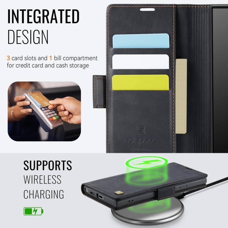 For Samsung Galaxy S22 Ultra 5G AutSpace A11 Side Buckle MagSafe Magnetic RFID Phone Leather Case(Black)