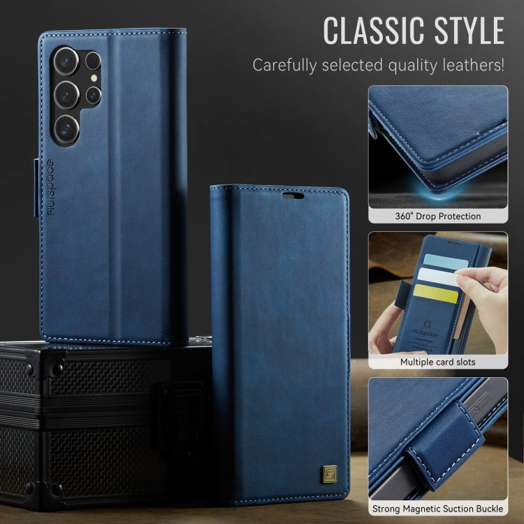 For Samsung Galaxy S22 Ultra 5G AutSpace A11 Side Buckle MagSafe Magnetic RFID Phone Leather Case(Blue)