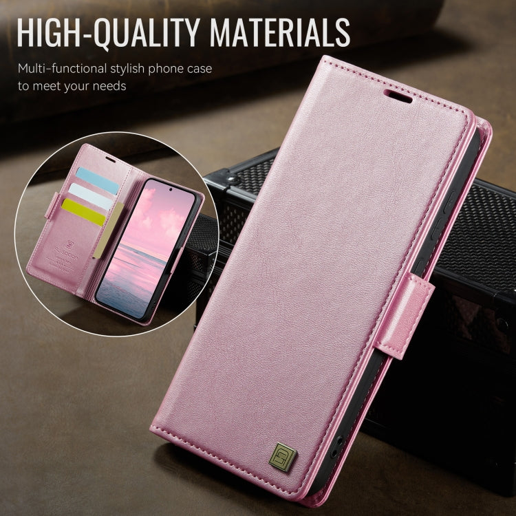 For Samsung Galaxy S23 Ultra 5G AutSpace A11 Side Buckle MagSafe Magnetic RFID Phone Leather Case(Rose Gold)