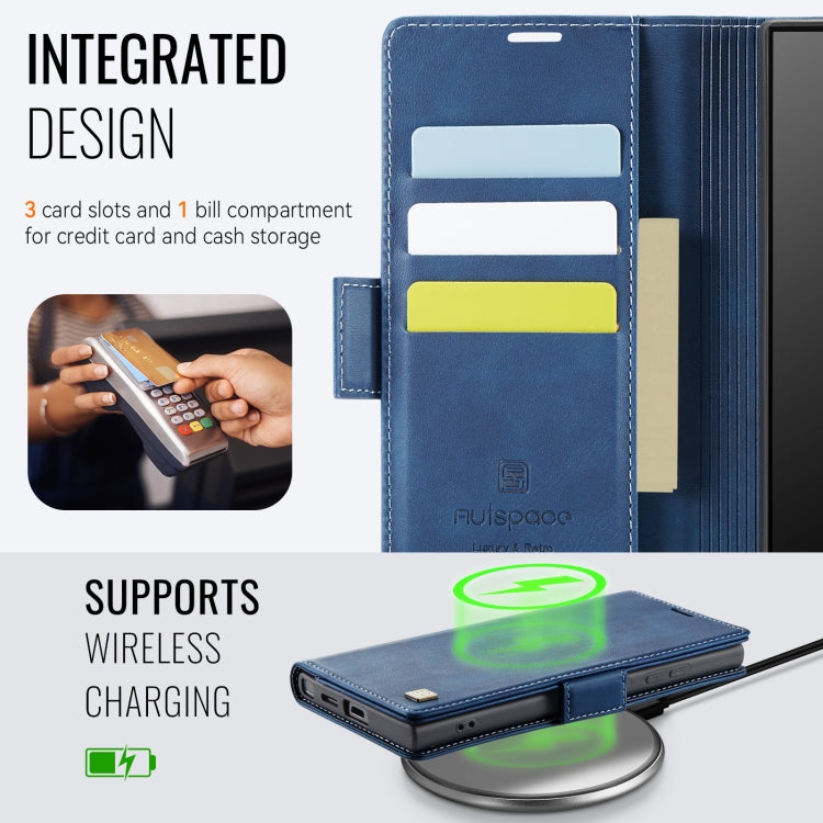 For Samsung Galaxy S24 Ultra 5G AutSpace A11 Side Buckle MagSafe Magnetic RFID Phone Leather Case(Blue)