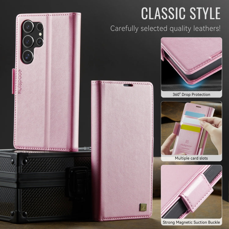 For Samsung Galaxy S24 Ultra 5G AutSpace A11 Side Buckle MagSafe Magnetic RFID Phone Leather Case(Rose Gold)