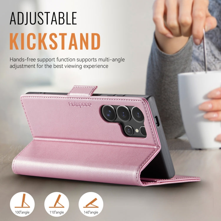 For Samsung Galaxy S24 Ultra 5G AutSpace A11 Side Buckle MagSafe Magnetic RFID Phone Leather Case(Rose Gold)