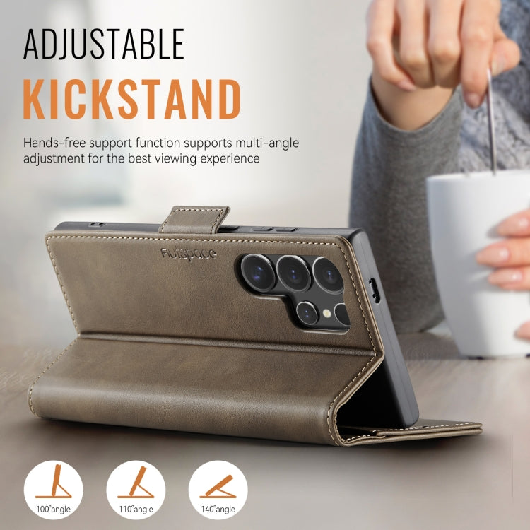 For Samsung Galaxy S24 Ultra 5G AutSpace A11 Side Buckle MagSafe Magnetic RFID Phone Leather Case(Coffee)