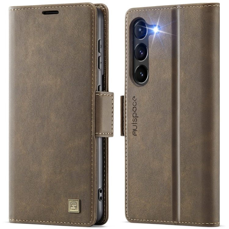 For Samsung Galaxy S23+ 5G AutSpace A11 Side Buckle MagSafe Magnetic RFID Phone Leather Case(Coffee)