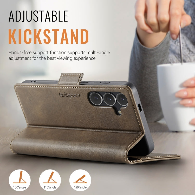 For Samsung Galaxy S24 5G AutSpace A11 Side Buckle MagSafe Magnetic RFID Phone Leather Case(Coffee)