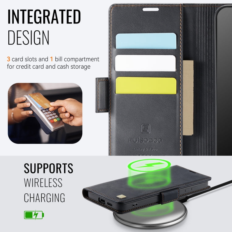 For Samsung Galaxy S24+ 5G AutSpace A11 Side Buckle MagSafe Magnetic RFID Phone Leather Case(Black)
