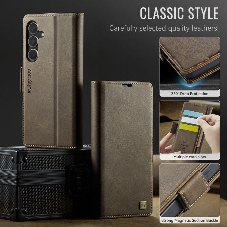 For Samsung Galaxy S24+ 5G AutSpace A11 Side Buckle MagSafe Magnetic RFID Phone Leather Case(Coffee)