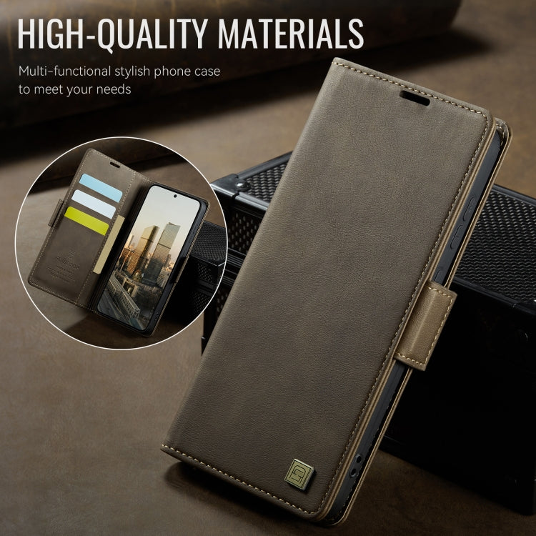 For Samsung Galaxy S24 FE 5G AutSpace A11 Side Buckle MagSafe Magnetic RFID Phone Leather Case(Coffee)