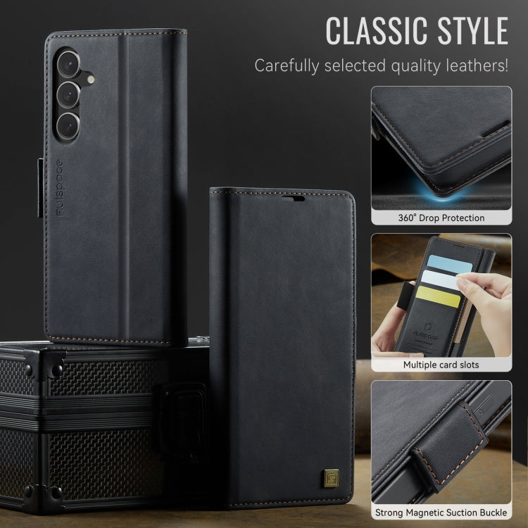 For Samsung Galaxy S23 FE 5G AutSpace A11 Side Buckle MagSafe Magnetic RFID Phone Leather Case(Black)