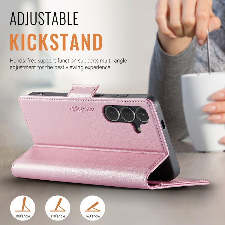 For Samsung Galaxy S23 FE 5G AutSpace A11 Side Buckle MagSafe Magnetic RFID Phone Leather Case(Rose Gold)